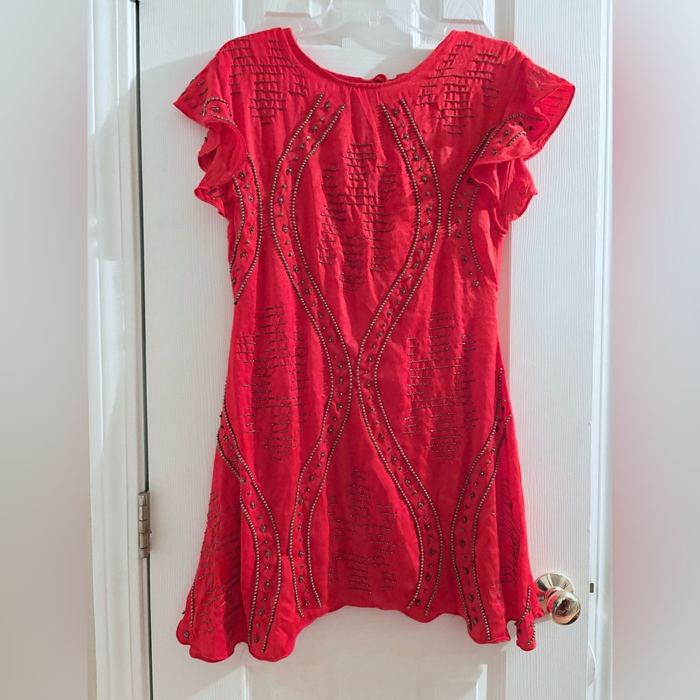 Free People Red Dress with Embellishments